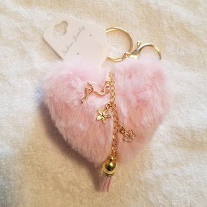 Heart Pom Pom Keychain with Charms